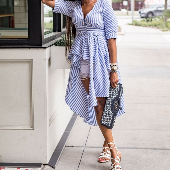 English Factory Blue & White Striped High-Low Top Size Small NWT - Picture 10 of 11